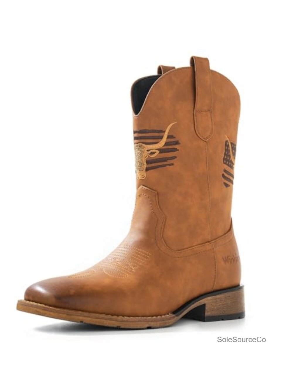 Men's Square Toe Western Cowboy Boots Vegan Leather Slip Resistant Pull On Boots